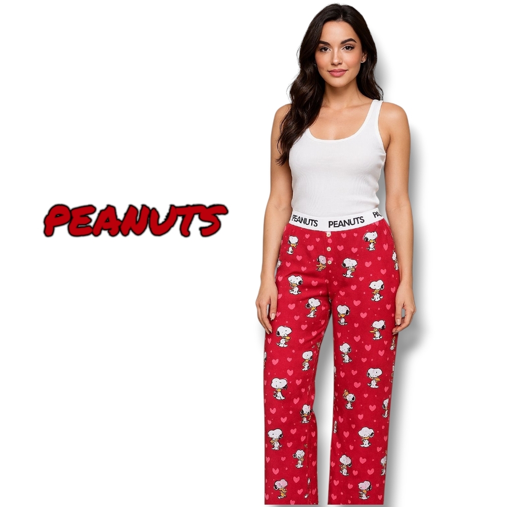 Peanuts Snoopy Pink Hearts Red Pajama Lounge Pants
